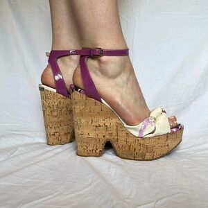 Jimmy Choo “Pink mix floral print” wedge heels